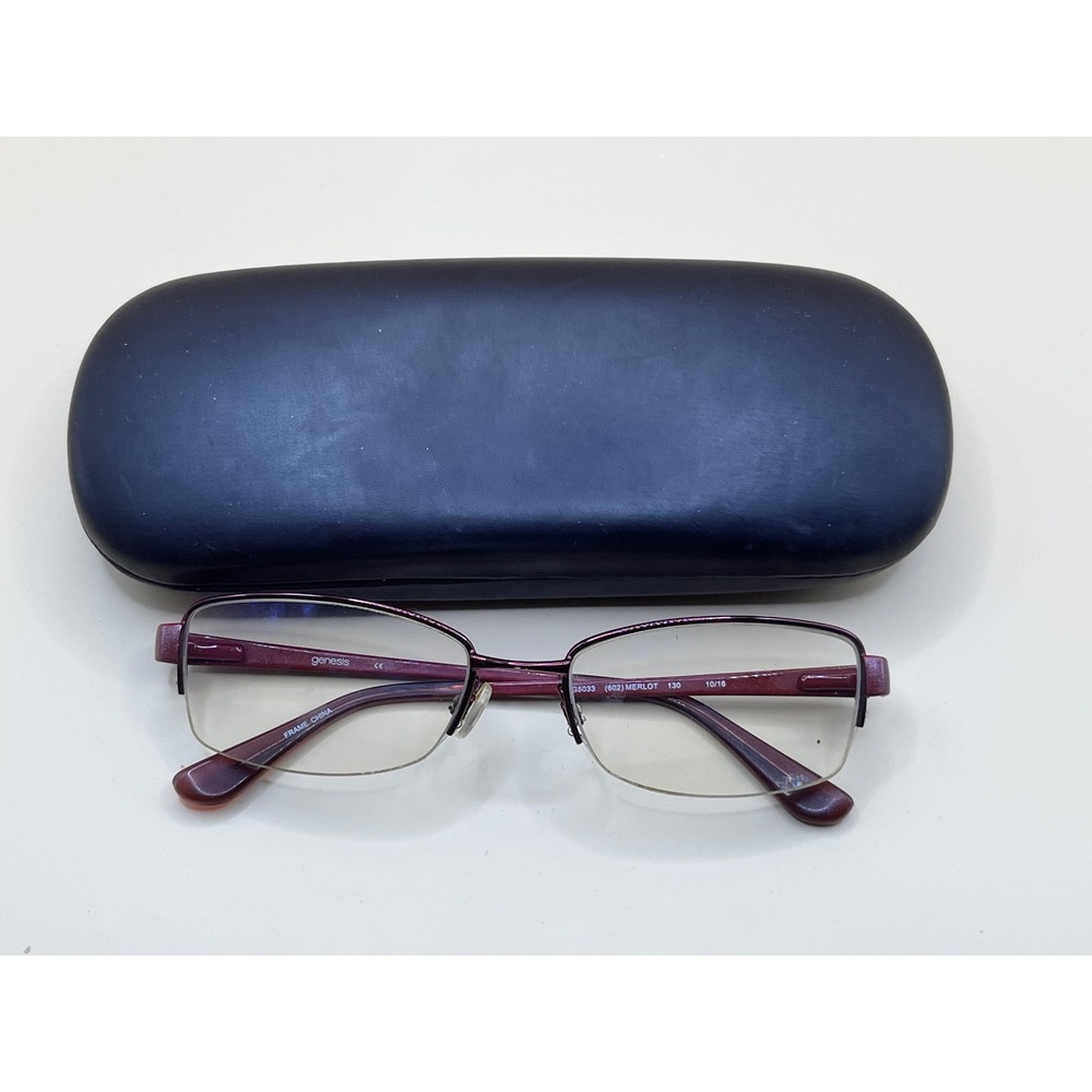 Genesis G5033 Merlot Rectangular Semi-Rimless Eyeglasses Floral Temples 51-17